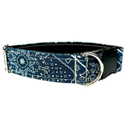 Western Blue bandana-patterned dog collar by SLiK Hound with a white backdrop